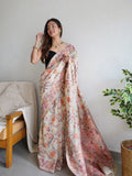 Off White Kashmiri Thread Weaving Pure Zari Work Saree image 5