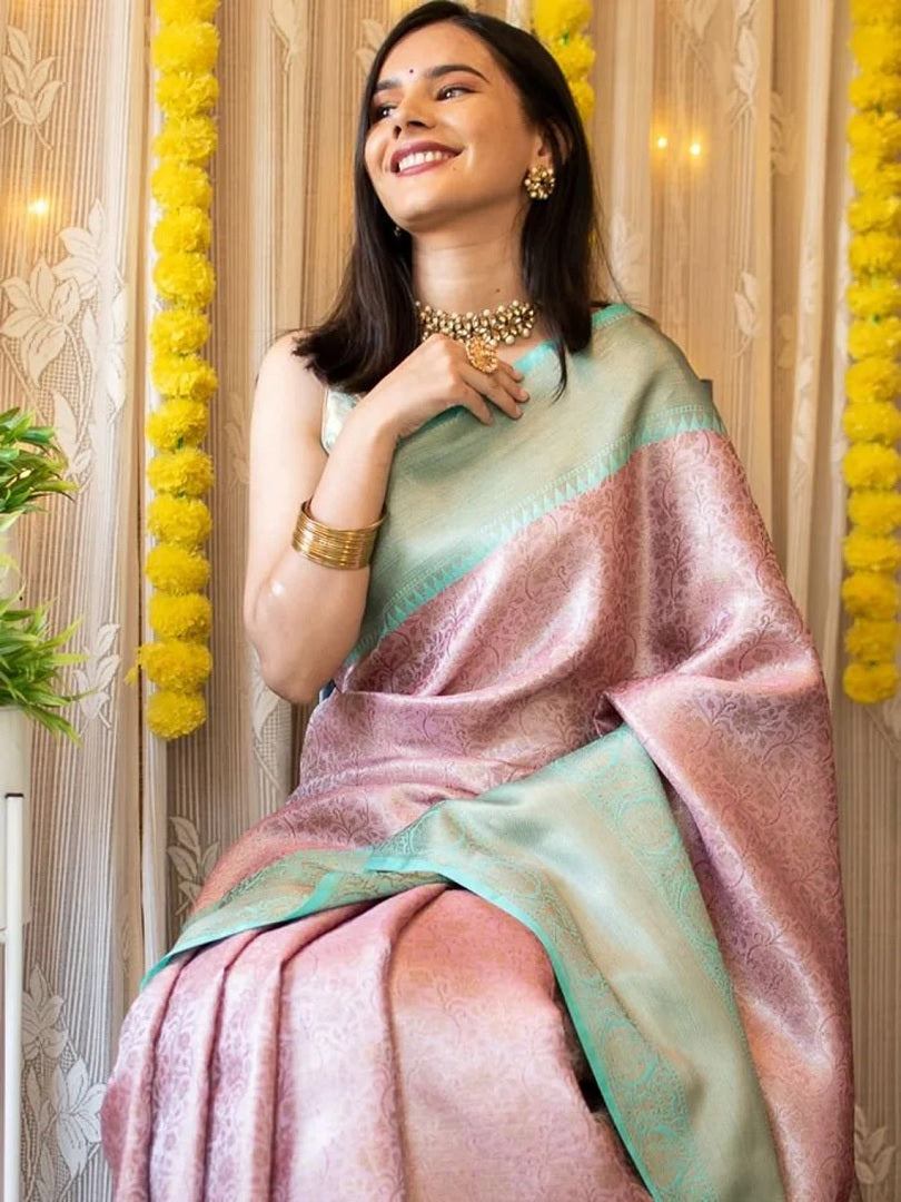Soft Lichi Silk Jacquard Waving Work With Gold Zari Waving Saree image 6