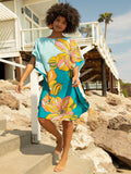 Lounge Wear Floral Printed Knee Length Soft Silk Crepe Kaftan Top J5780 image 5