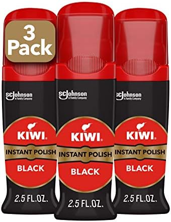 Kiwi Instant Shine & Protect Liquid Shoe Polish, Black, 1 Bottle with Sponge Applicator, 2.5 oz, Pack of 3