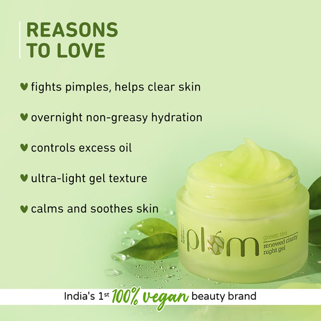 Plum Green Tea Renewed Clarity Night Gel Moisturizer With Glycolic Acid  :- 50 gm image 2