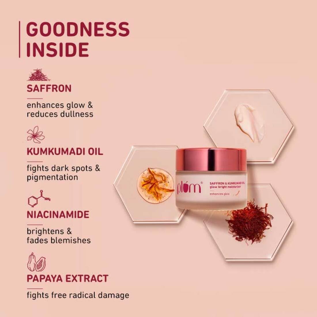 Plum Saffron & Kumkumadi Oil Daily Glow Bright Moisturizing Cream Moisturizer To Brighten Skin :- 50 gm image 4