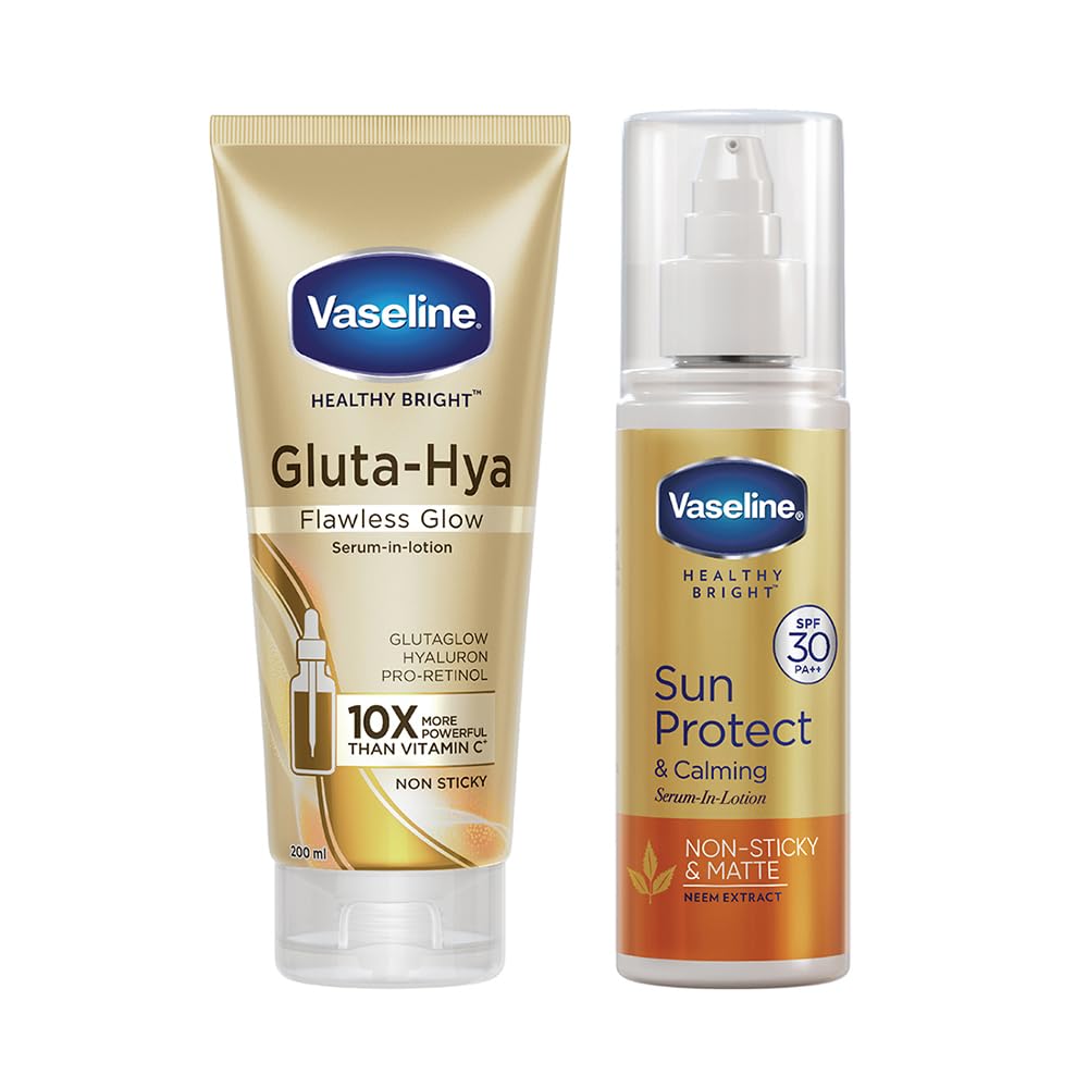 Vaseline Gluta-Hya Flawless Glow, 200ml + Vaseline Sun Protect & Cooling Body Serum Lotion, SPF 30, 180ml image 1