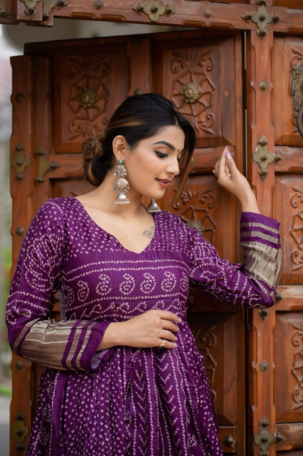 Gaji Silk With Bandhej Print Long Anarkali Gown Dresses image 4