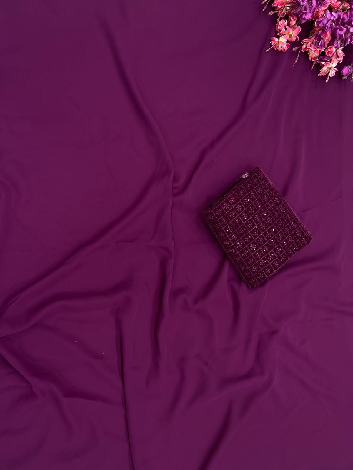 Pure Smooth Georgette Saree, Pure velvet With Sequence Work Blouse image 14