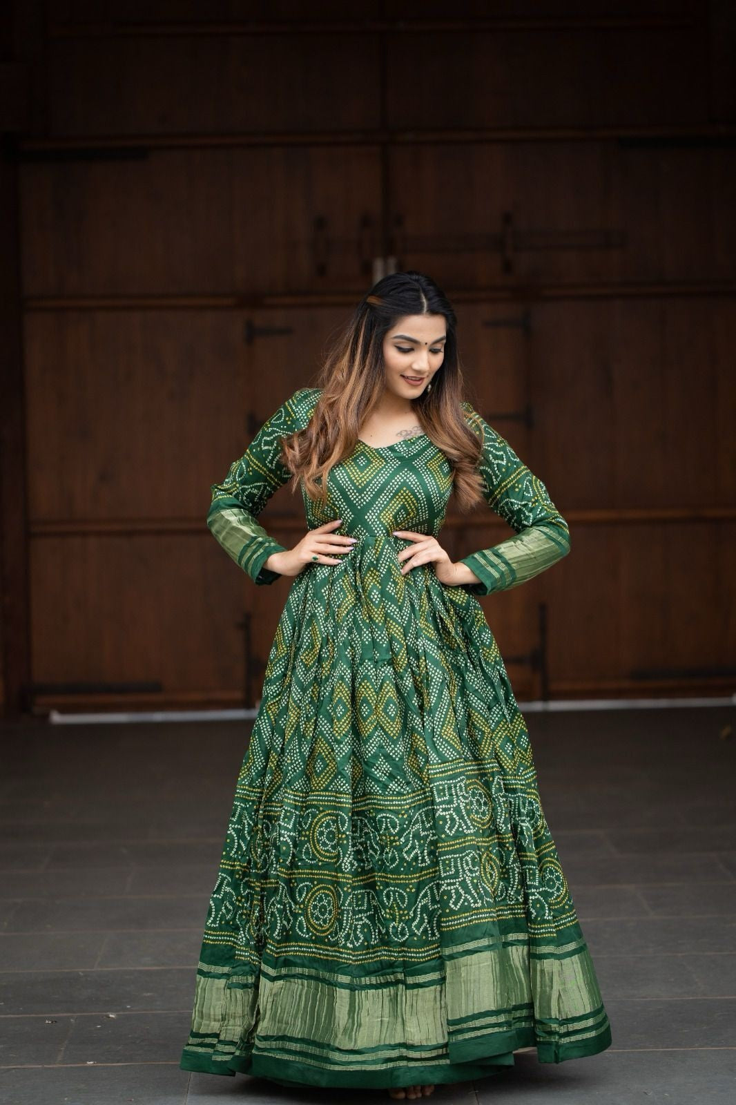 Gaji Silk With Bandhej Print Long Anarkali Gown Dresses image 5
