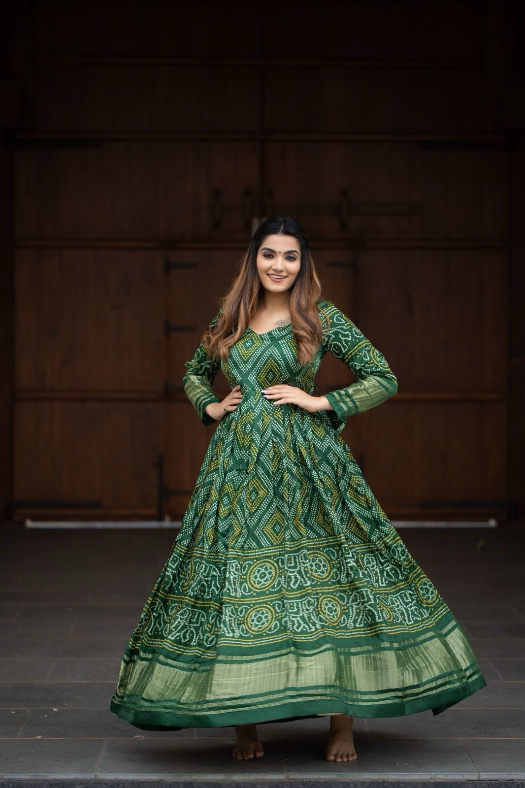 Gaji Silk With Bandhej Print Long Anarkali Gown Dresses image 6