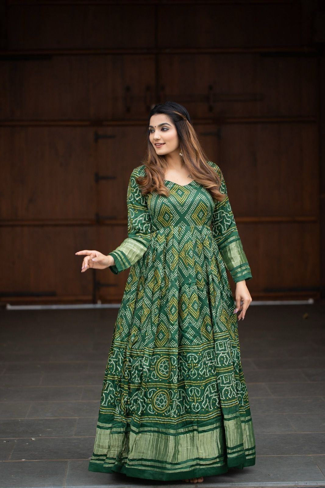 Gaji Silk With Bandhej Print Long Anarkali Gown Dresses image 7