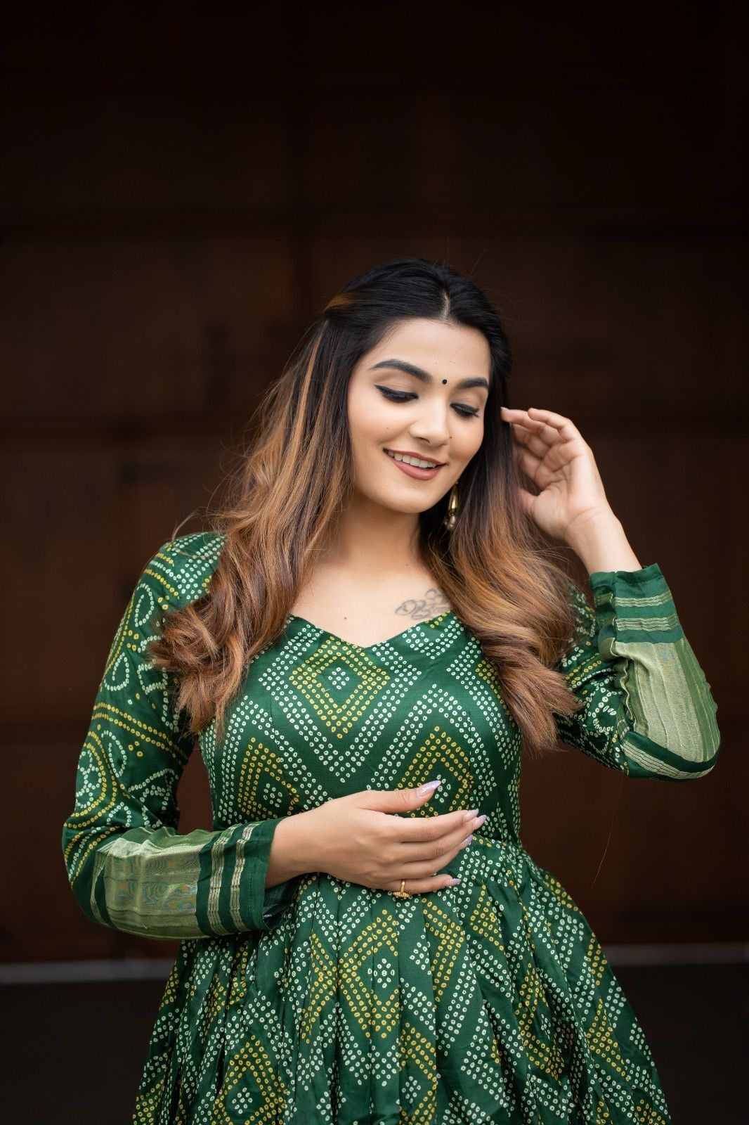 Gaji Silk With Bandhej Print Long Anarkali Gown Dresses image 8