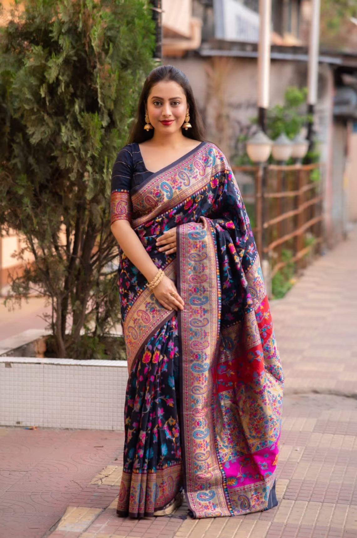 Soft Lichi Silk Multicolor Saree With Blouse image 5