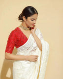Georgette Sequence Cotton Thread Work Saree image 5