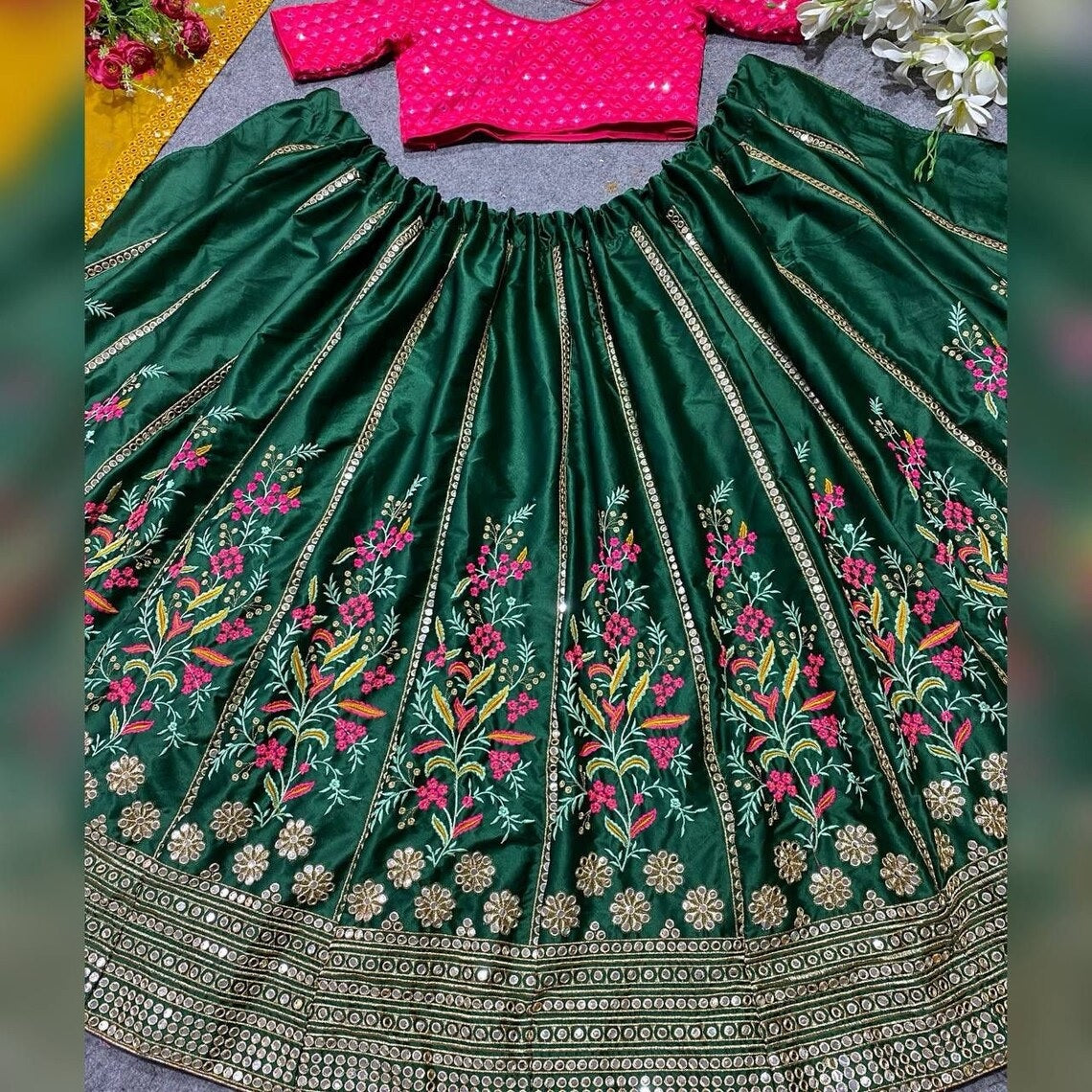 Malay Satin Silk & 9mm Sequence Embroidery Work Lehenga Blouse With Dupatta image 5