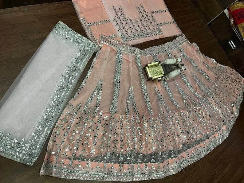 Soft Mono Net Embroidery Work Lehenga Blouse & Dupatta image 5