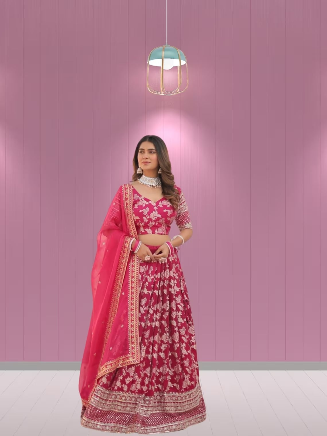 Pure Viscose Jacquard With Embroidery Sequins work Lehenga Choli Dupatta image 5