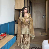 Fancy Satin With Sequence Work Top Palazzo & Dupatta image 5