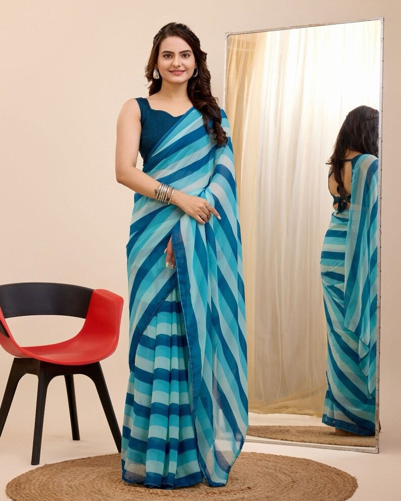 Georgette One Minute Ready To Wear Saree With Blouse image 5