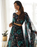 Women's Net Digital Print Lehenga Choli Indian Semi Stitched Lengha Choli 15-QRC13 image 5