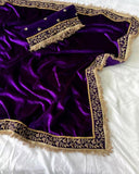 Velvet With Embroidery Work Saree & Blouse image 5