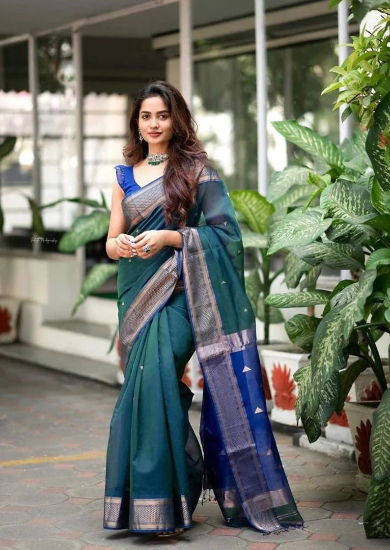 Soft Lichi Silk Saree For Women's, With Unstitch Blouse image 5