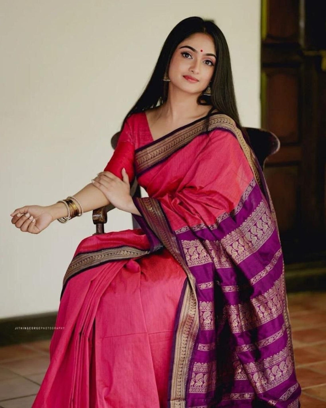 Soft Lichi Silk &  Jacquard Work Saree With Blouse image 5