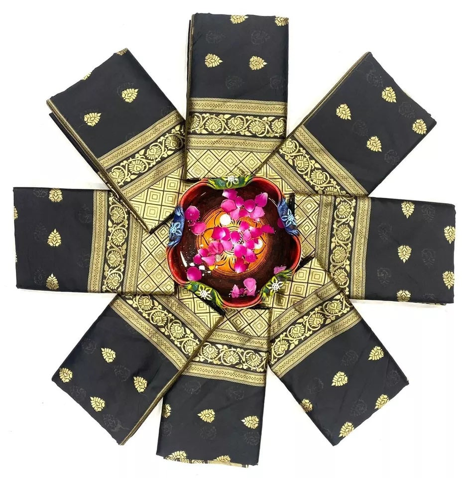 Classic Soft Lichi Silk Saree, Women's Wedding Ethnic Fancy Sari & Blouse image 5