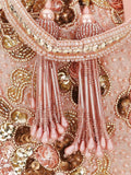 Dusky Pink & Gold Floral Embellished Faux Silk Potli Bag image 5