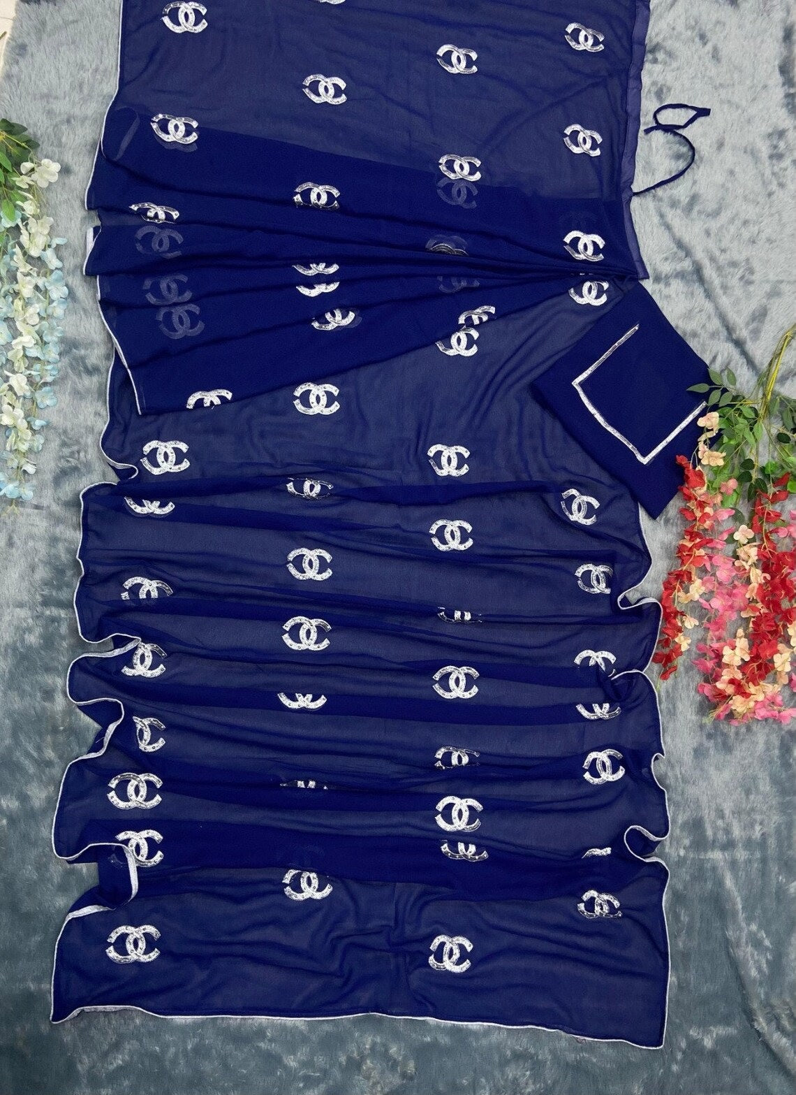 Premium Georgette & Beautiful Embroidery Work Ready To Wear Saree image 5