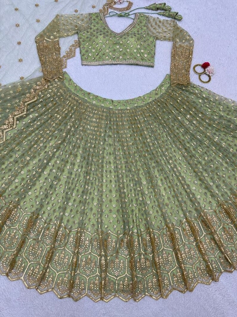 Green Sequence Work Lehenga Wedding Wear image 5