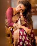 Maroon Soft Lichi Silk Saree With Unstitched Blouse image 5