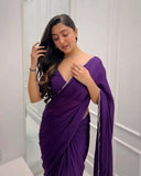 Classic Soft Rich Elegant Chinon Fabric Saree & Blouse image 5