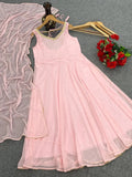 Peach Georgette & Sequence Work Gown Dresses With Dupatta image 5