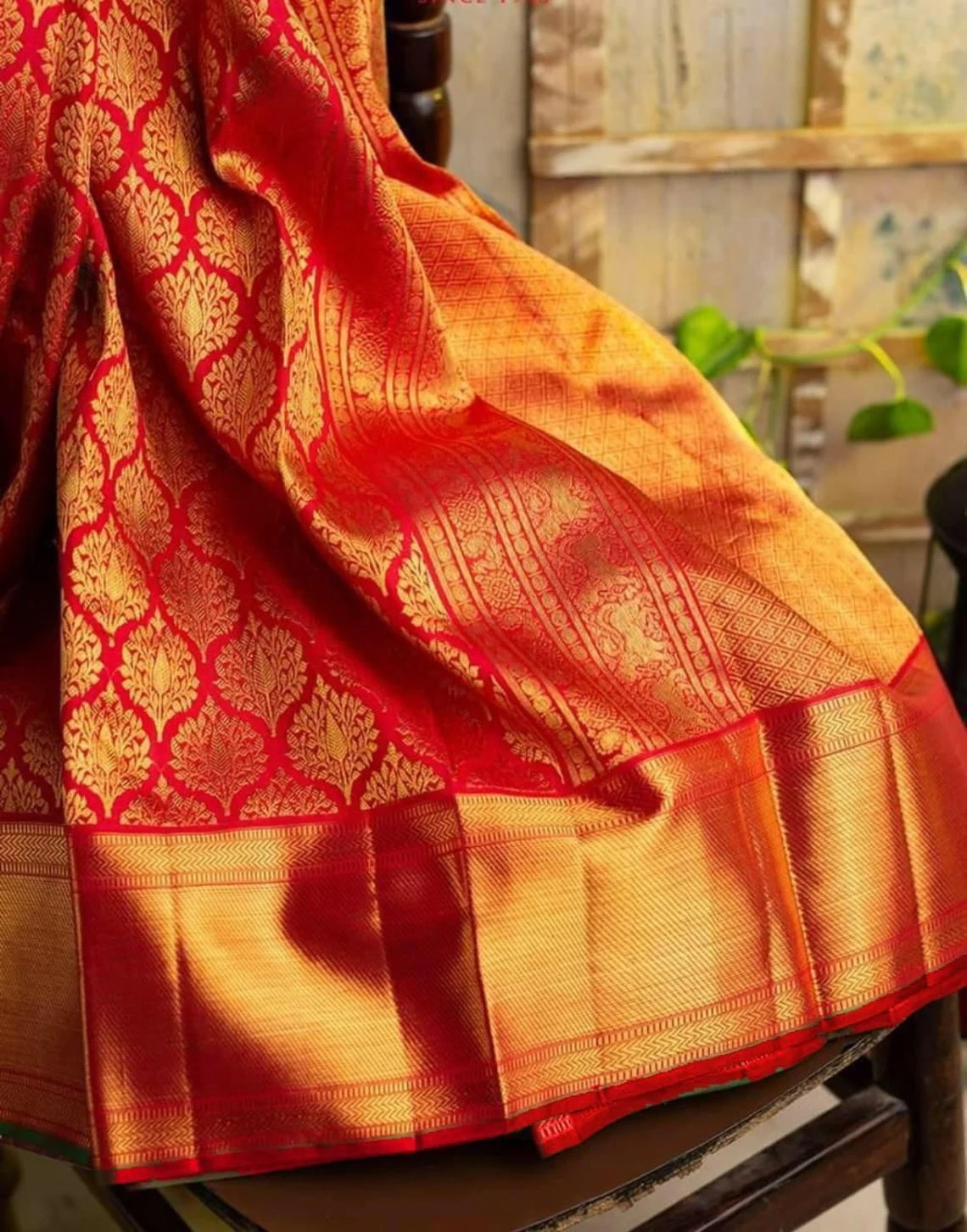 Red Soft Lichi Silk Jacquard Work Saree image 5