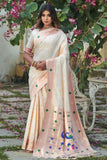 Off White Soft Lichi Silk Saree With Rich Butti Weaving Blouse image 1