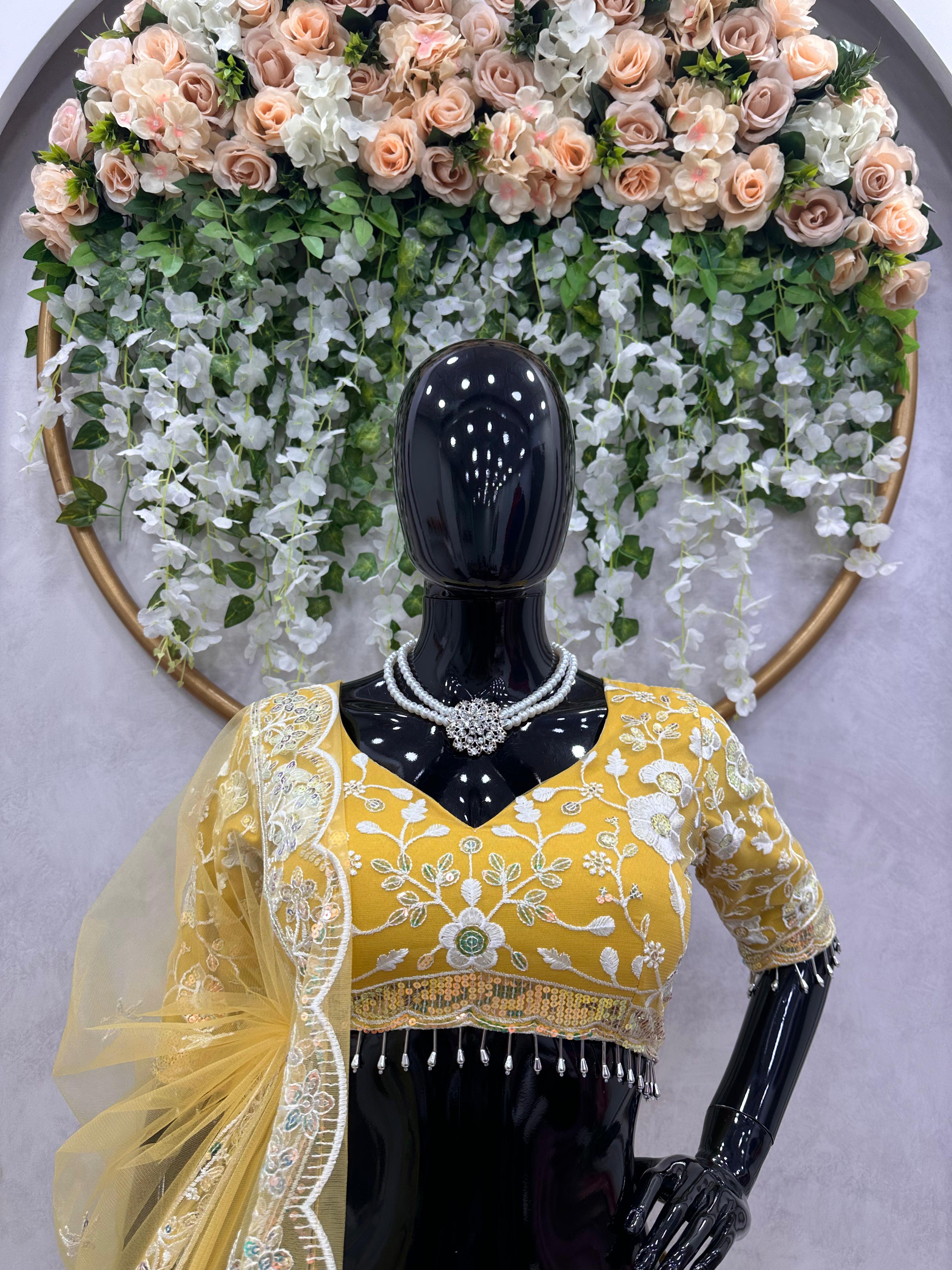 Soft Net Thread Sequence Work Lehenga Blouse Dupatta image 5