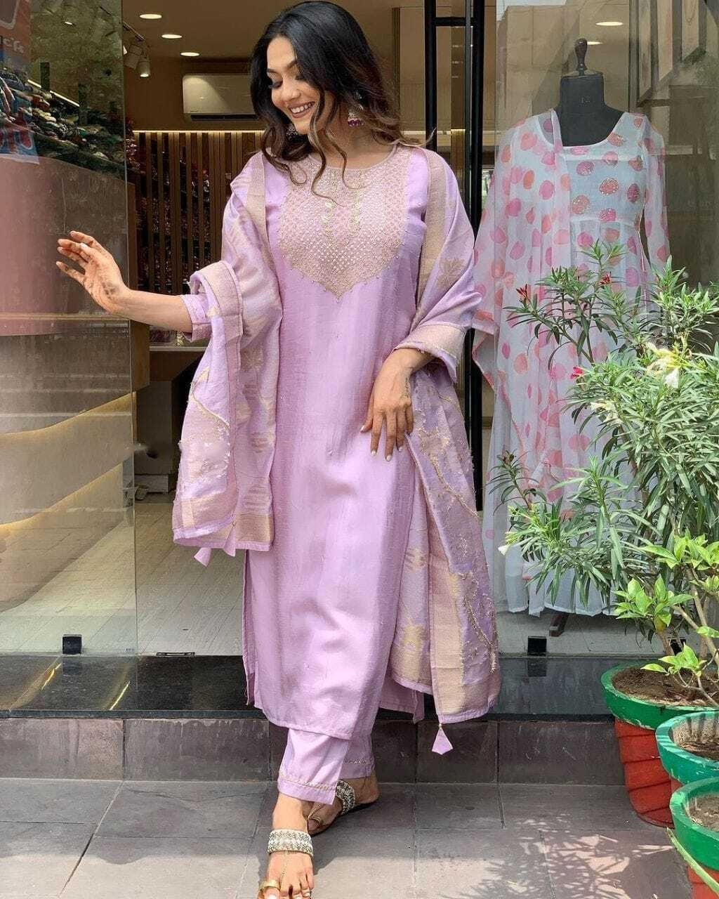 Viscose With Chanderi Embroidery Work Kurta Pant With Dupatta image 5