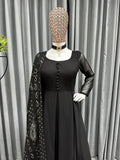 Black Faux Georgette Anarkali Gown Dresses With Dupatta image 5
