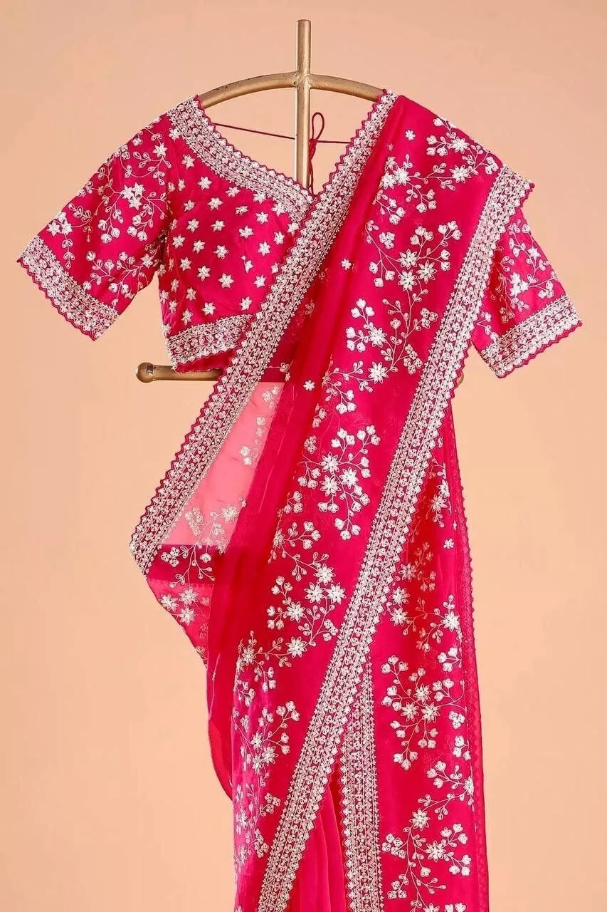 Pure Soft Rangoli With Embroidery Sequence And Zari Work Saree & Blouse image 5