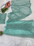 Mint Green Imported Premium Net Ready To Wear Saree image 5