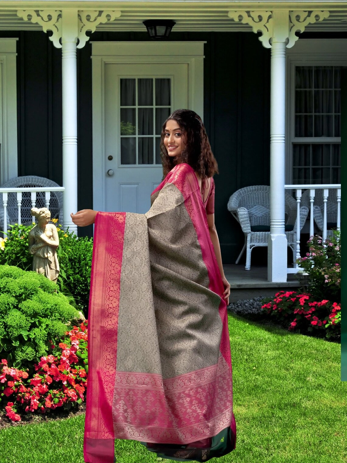 Soft Lichi Silk & Jacquard Waving Work Sarees With Blouse image 5