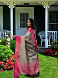 Soft Lichi Silk & Jacquard Waving Work Sarees With Blouse image 5