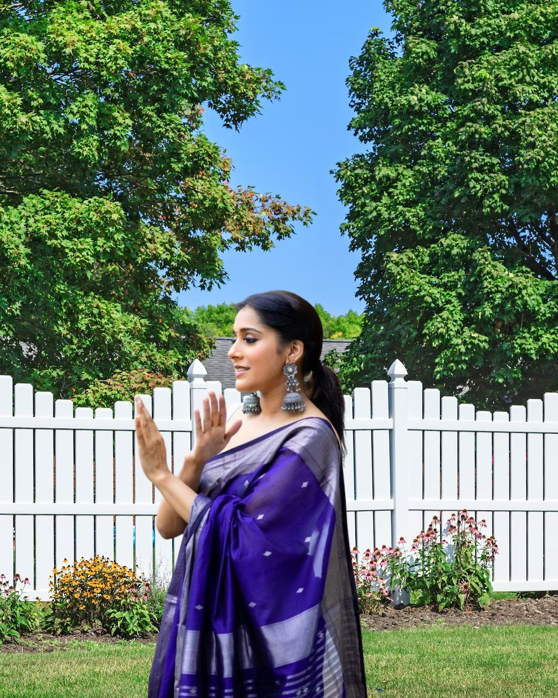 Royal Blue Soft Lichi Silk & Jacquard Saree With Blouse image 5