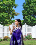 Royal Blue Soft Lichi Silk & Jacquard Saree With Blouse image 5