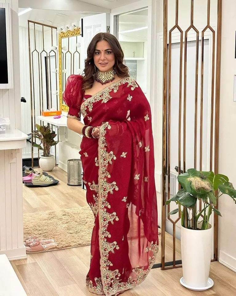 Heavy Georgette Saree,Indian Party Wear Sari Blouse image 5