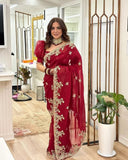 Heavy Georgette Saree,Indian Party Wear Sari Blouse image 5