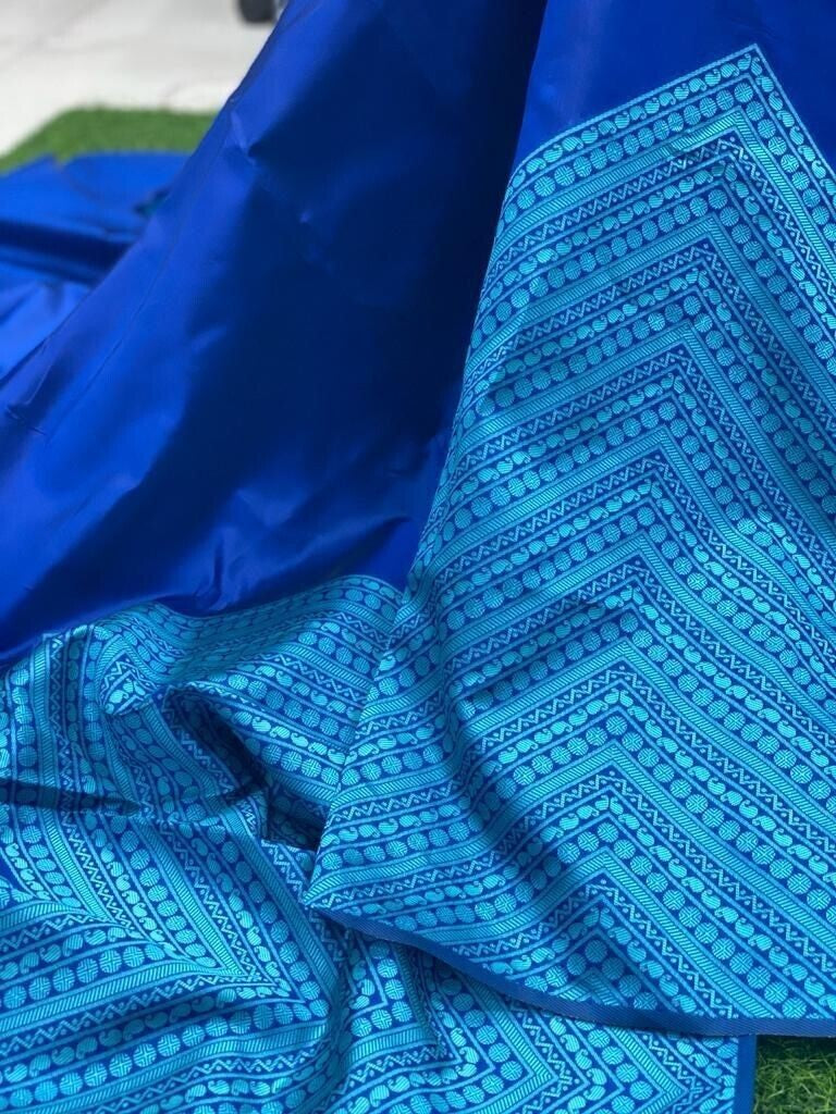 Blue Soft Lichi Silk Saree Heavy Sari image 5