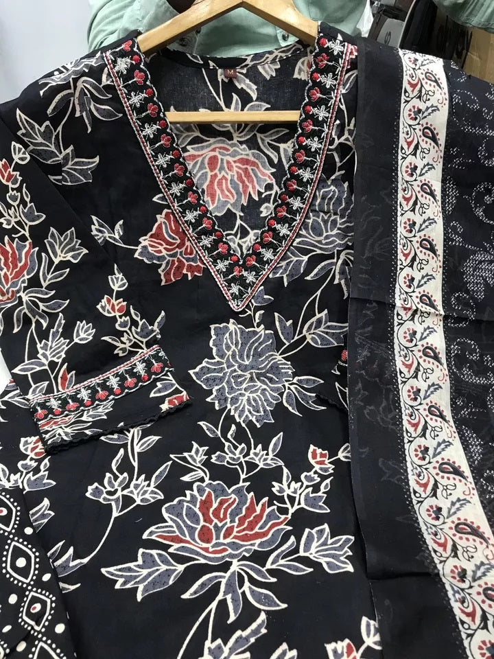 Cotton Print With Neck Work Top Bottom Dupatta image 5