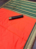 Orange color Soft Lichi Silk Jacquard Weaving Work Saree With Blouse image 5