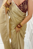 Japan Satin With Beautiful Mirror Lace Border Saree With Blouse image 7