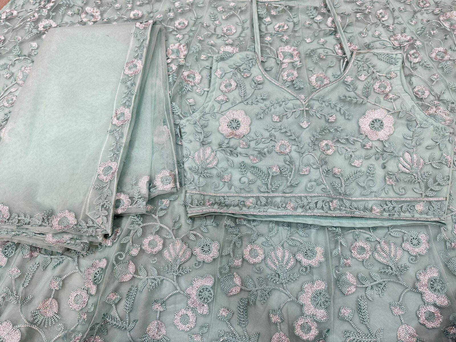 Net With Embroidery Work Lengha Choli Dupatta image 5