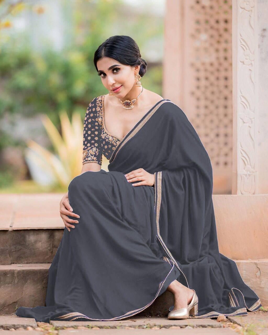 Georgette Saree With Embroidery Design Work Blouse image 5